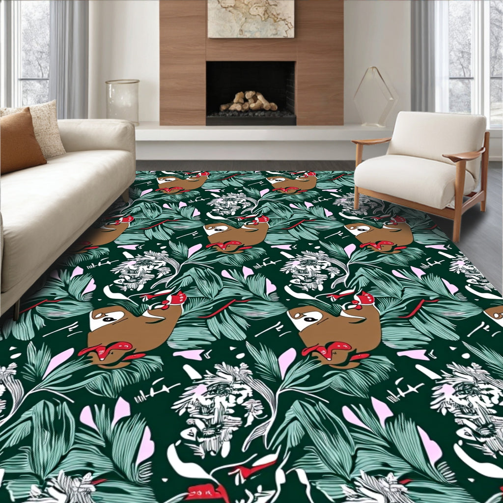Whimsical Brown Sloth Tropical Jungle Rug