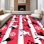 Jolly Red Stripe Reindeer Snowflakes Rug