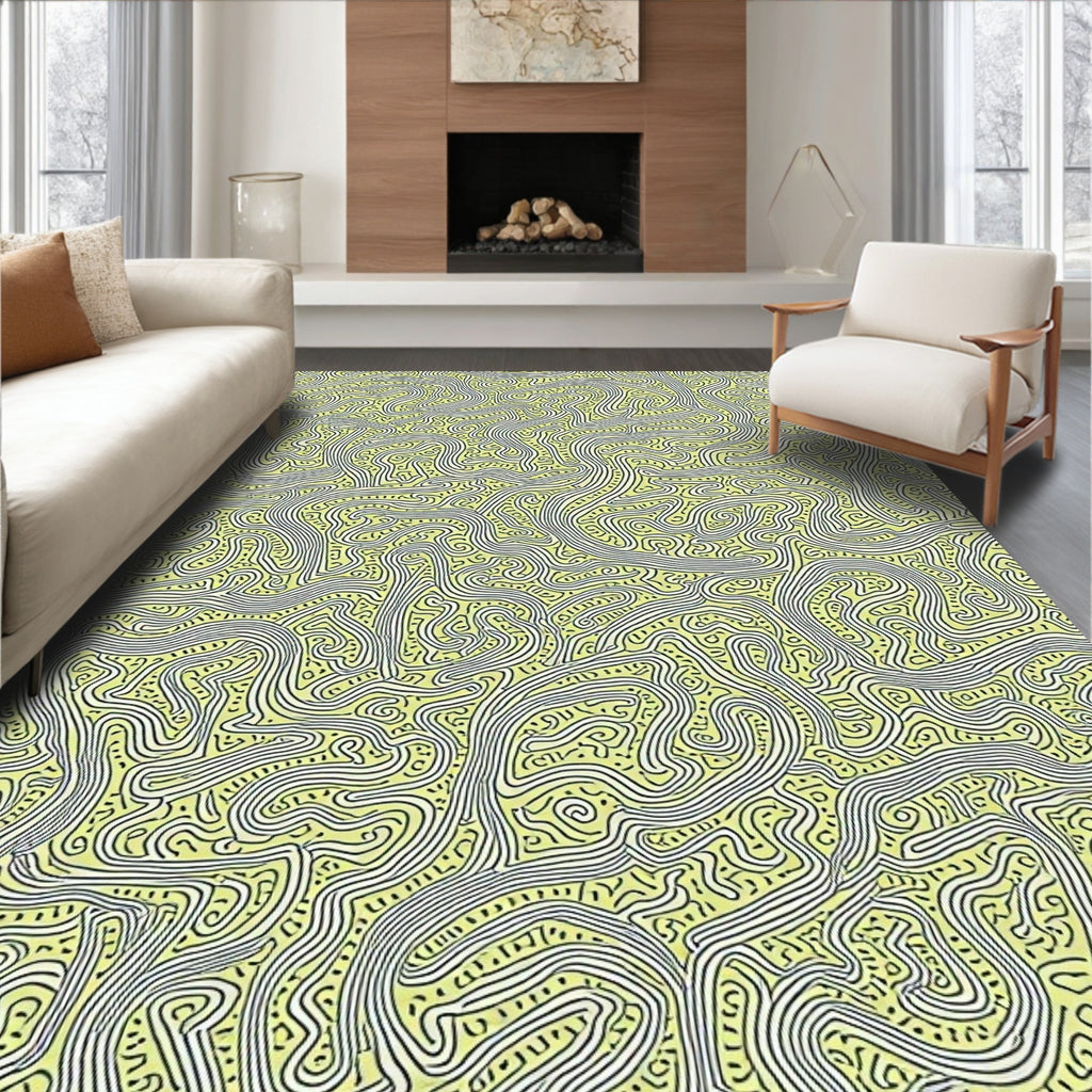 Yellow Maze Line Art Rug