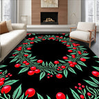 Red Cherry Garland Black Ground Rug