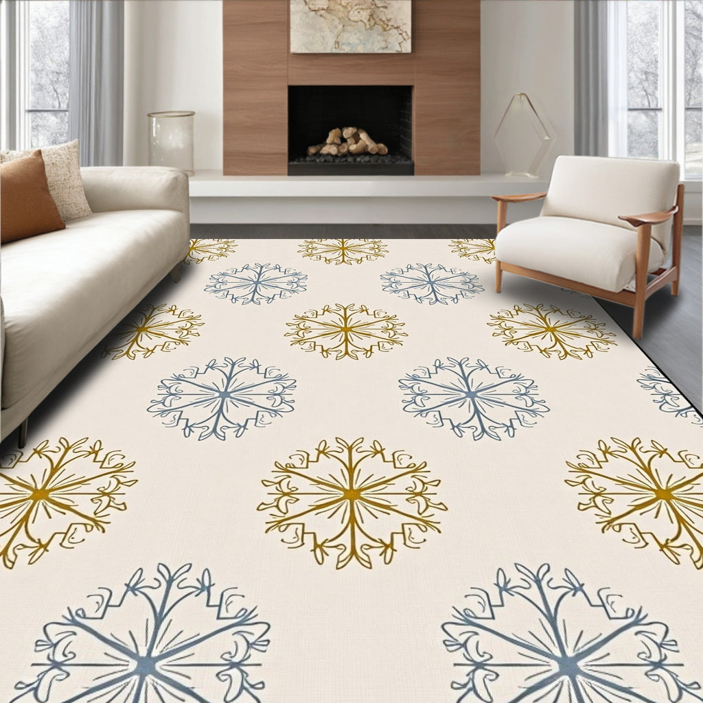 Golden Blue Snowflake Medallion Rug