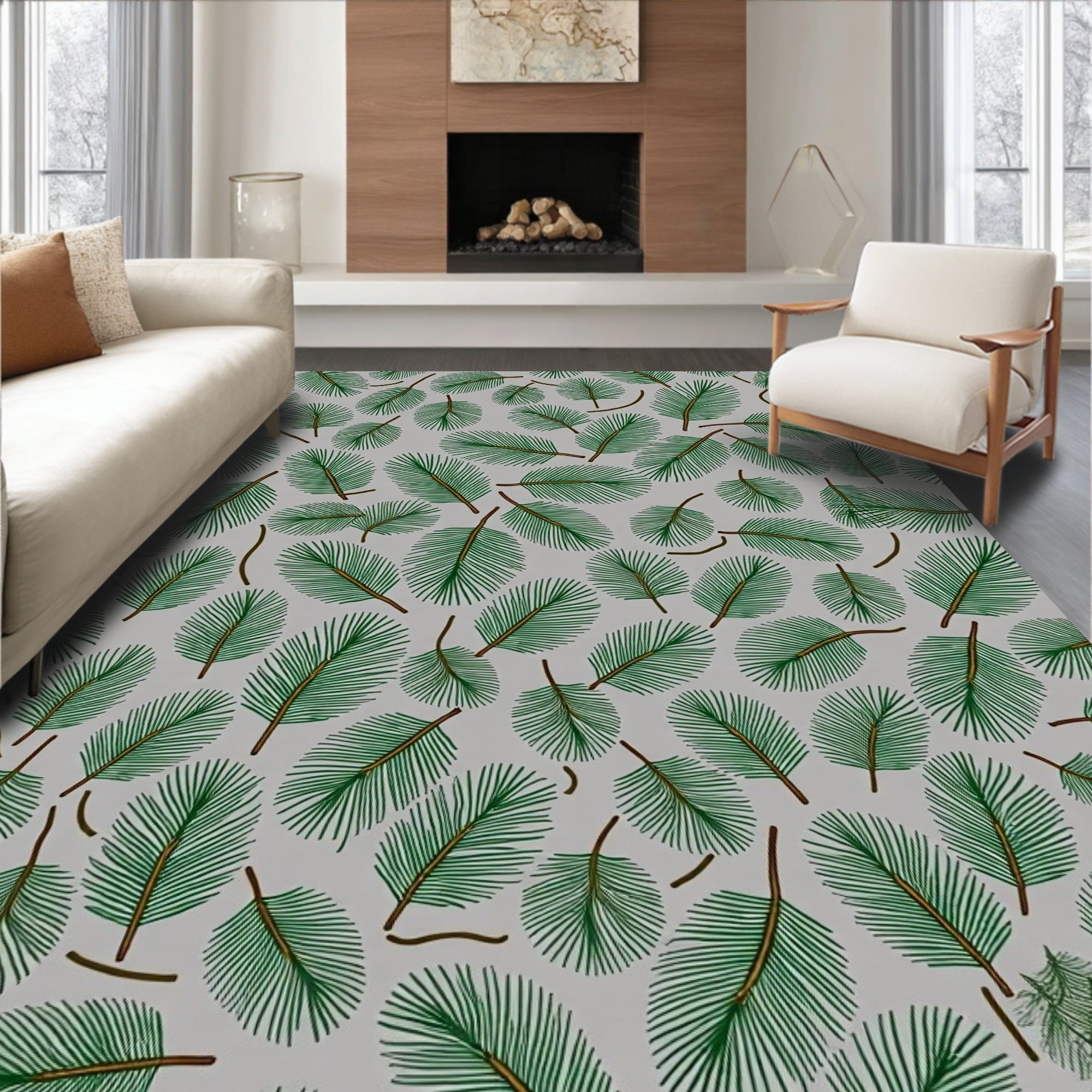 Green Pine Needles Scattered Texture Rug