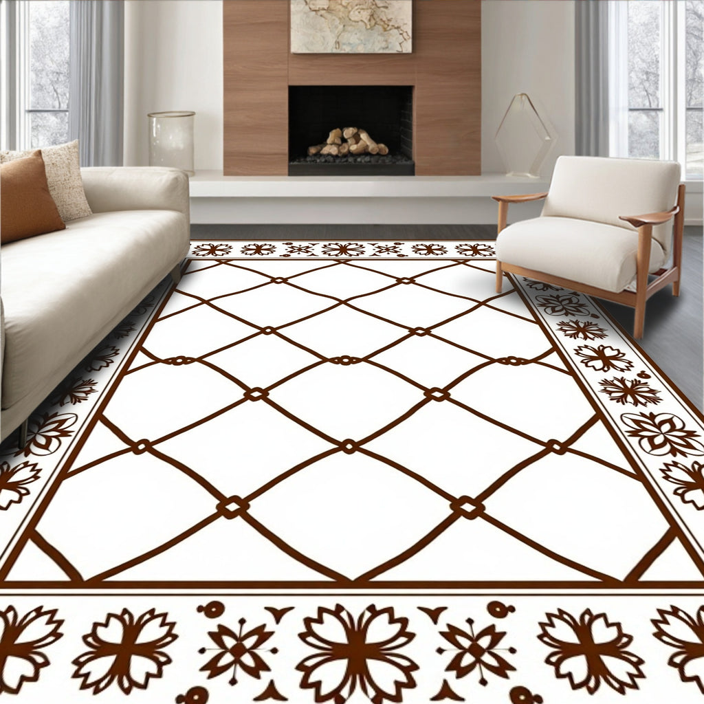 Chocolate Lattice Floral Borders Rug