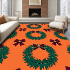 Festive Green Wreath Burgundy Bow Rug