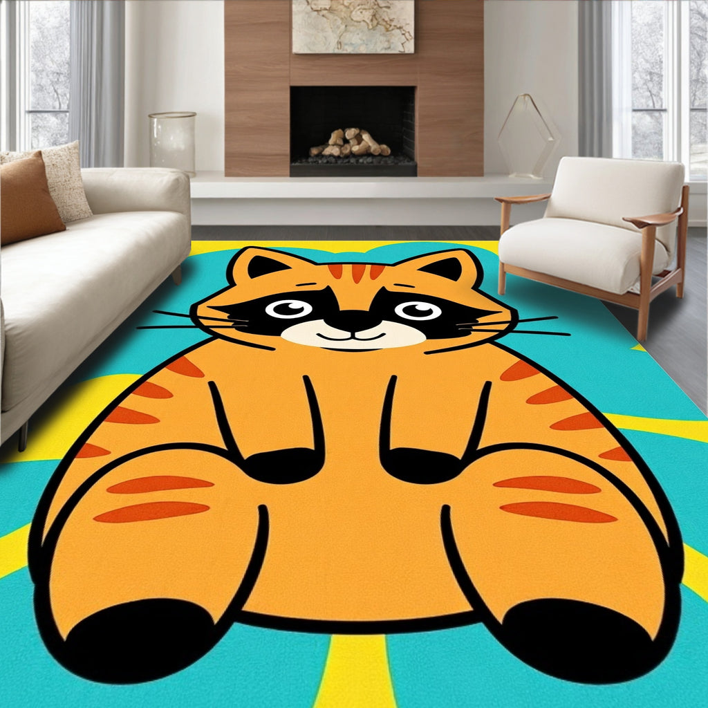 Whimsical Orange Cat Bursting Circles Rug