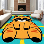 Whimsical Orange Cat Bursting Circles Rug