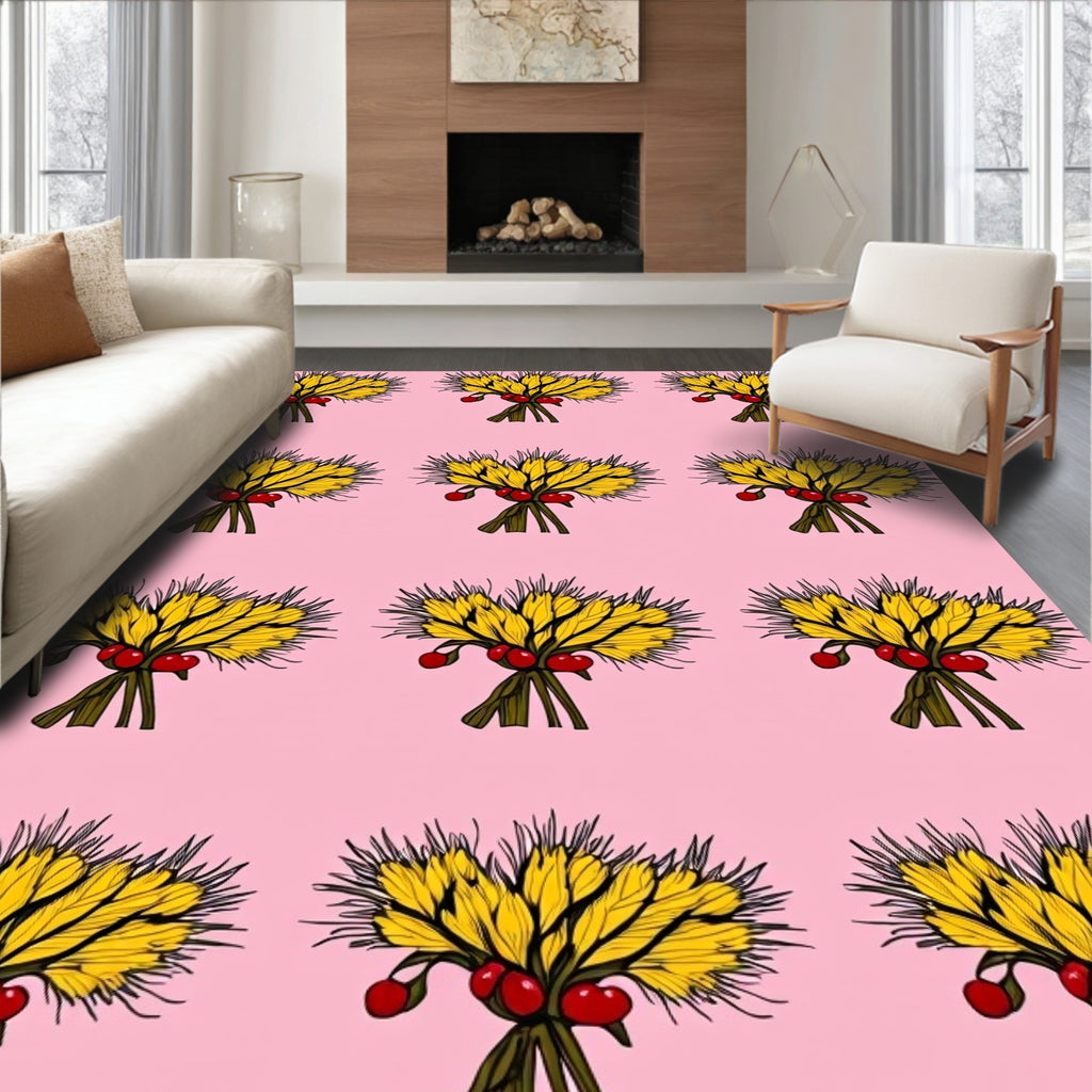 Golden Wheat Red Berry Meadow Rug