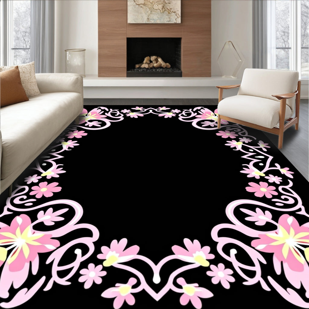 Pink Floral Garland Frame Rug