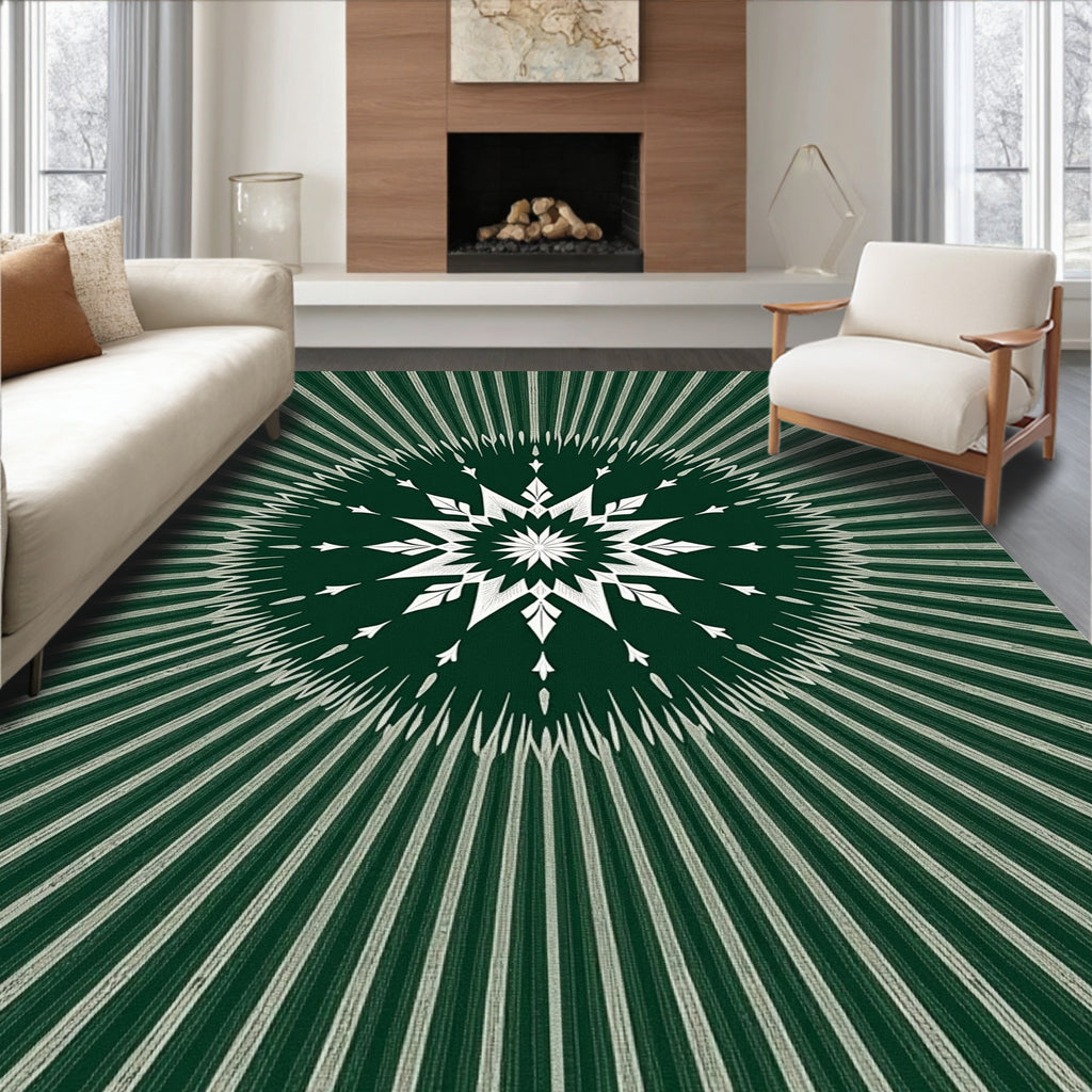 Forest Green White Radial Starburst Rug
