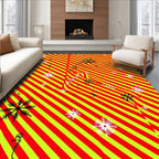 Vibrant Red Yellow Stripe Snowflake Accents Rug