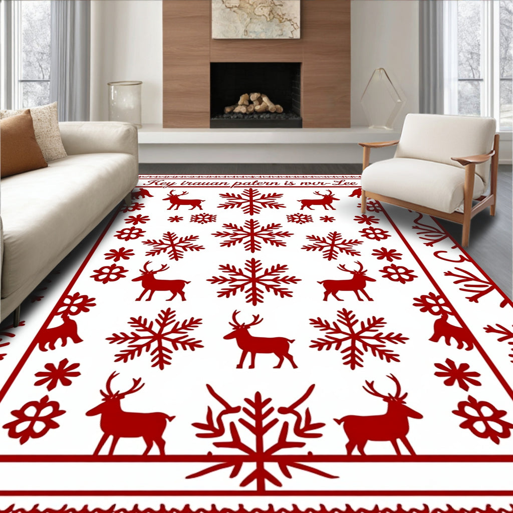 Red Reindeer Snowflake Classic Harmony Rug