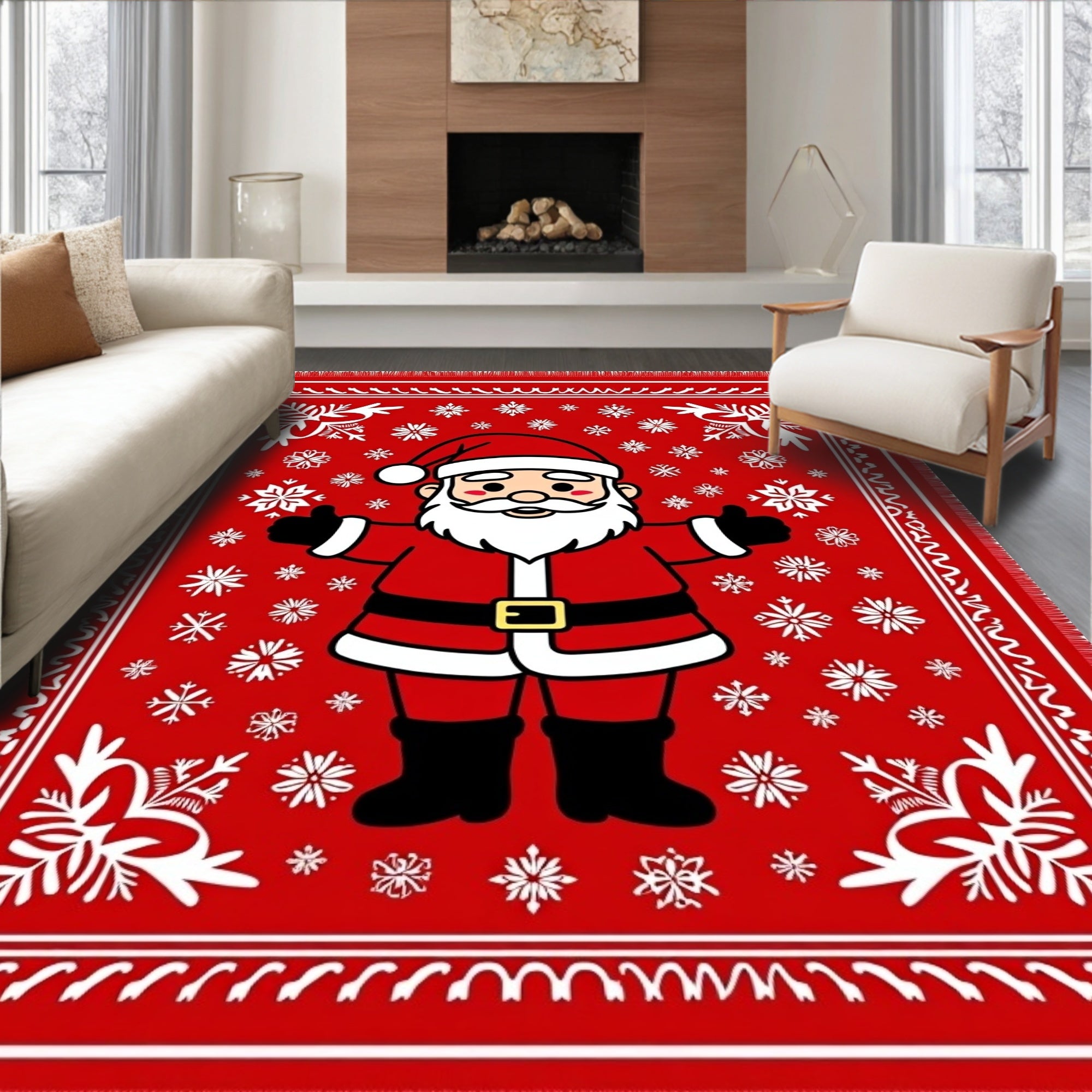 Jolly Santa Claus Snowflake Holiday Rug