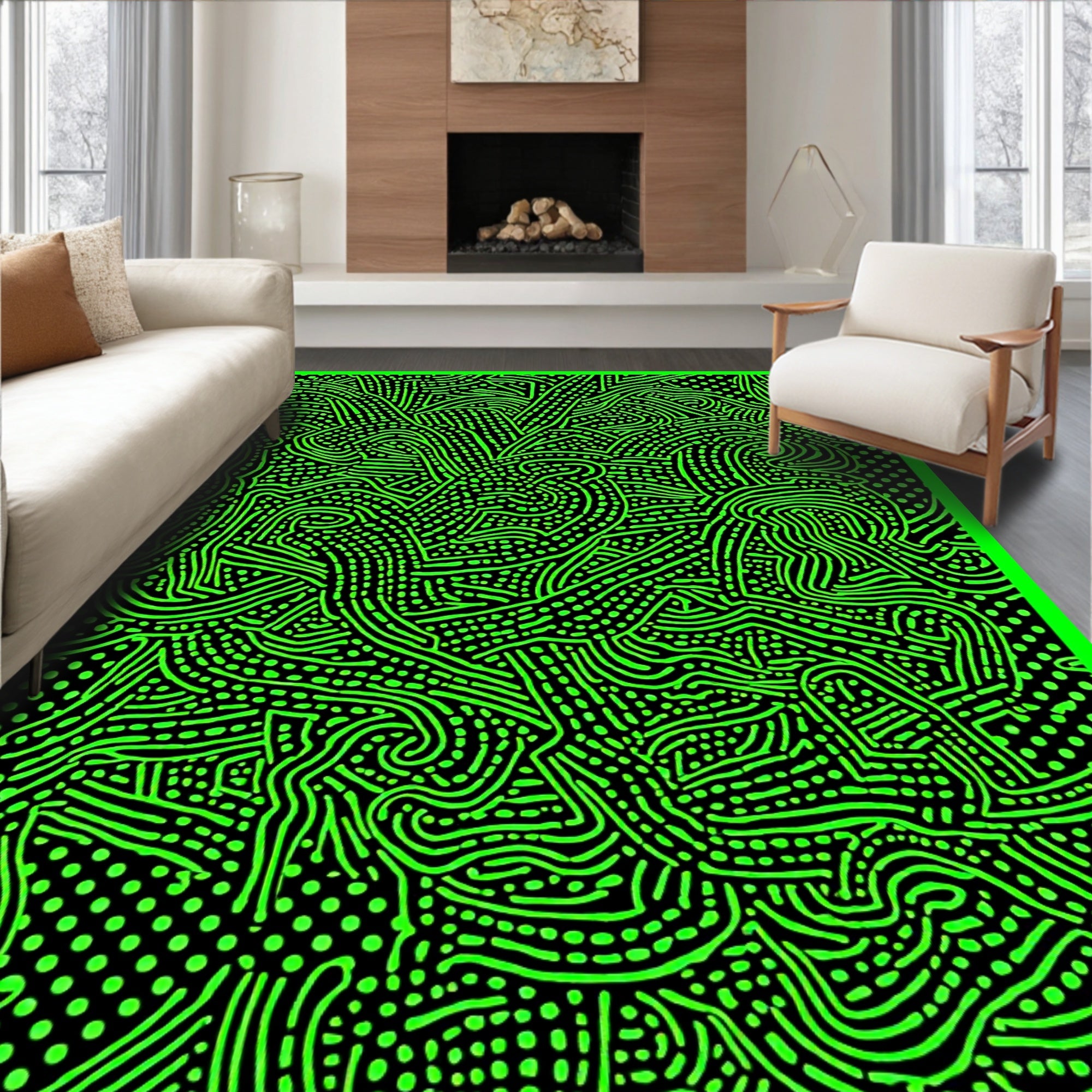 Vibrant Lime Grassy Swirl Texture Rug