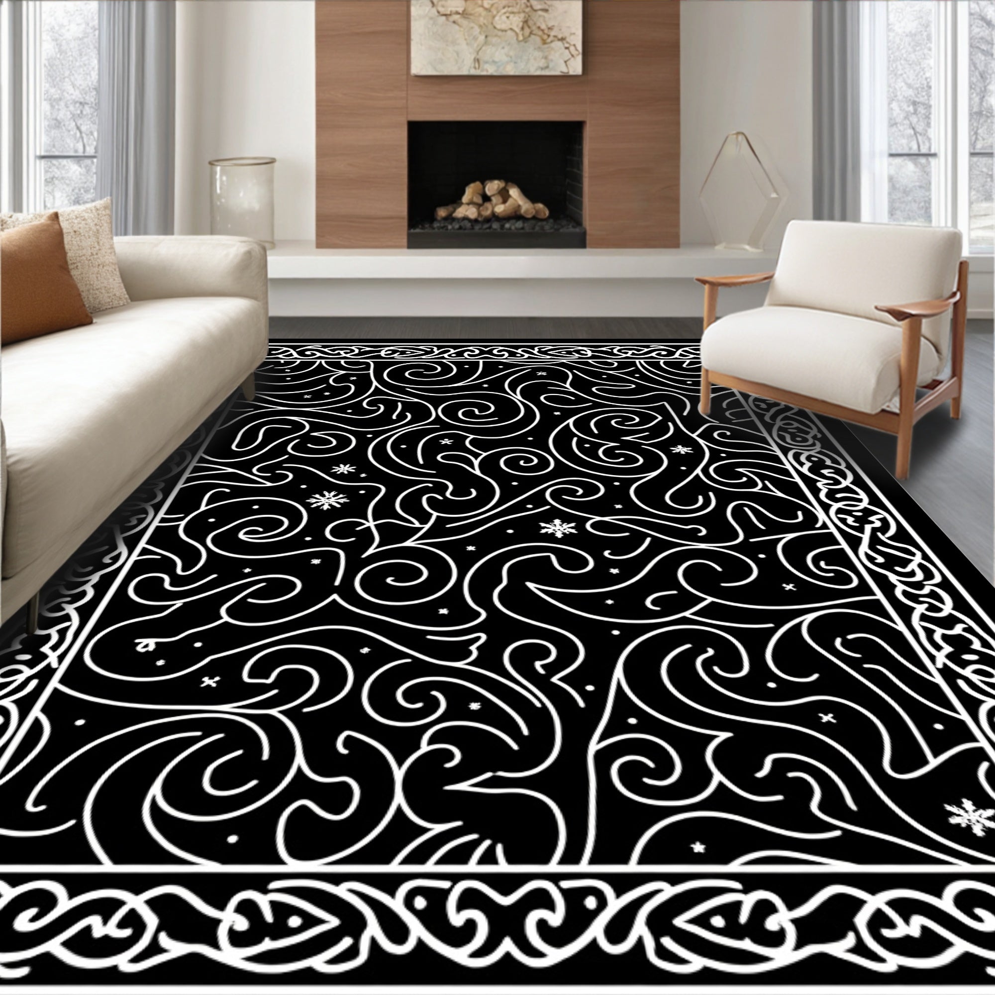 Black White Swirl Celtic Border Rug