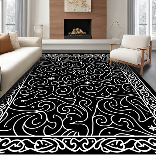 Black White Swirl Celtic Border Rug