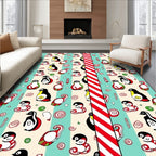 Red White Striped Penguin Candy Lane Rug