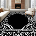 Ornate White Geometric Floral Frame Rug
