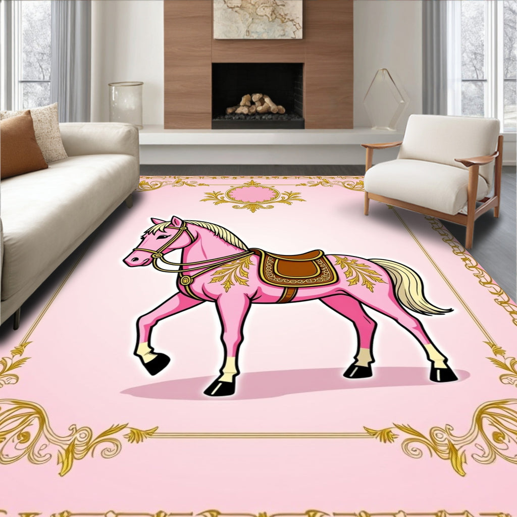 Pink Carousel Horse Golden Swirl Rug