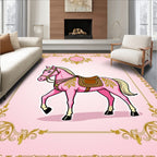 Pink Carousel Horse Golden Swirl Rug
