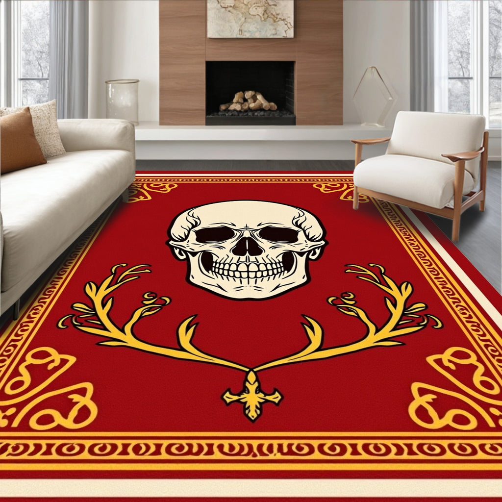 Crimson Skull with Gold Branches Rug