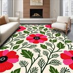 Vibrant Red Pink Floral Foliage Rug