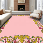 Golden Pink Floral Frame Accent Rug