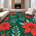 Coral Red Poinsettia Emerald Foliage Rug
