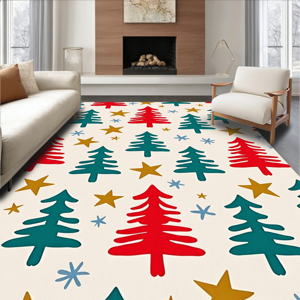 Crimson Teal Starfall Forest Scatter Rug