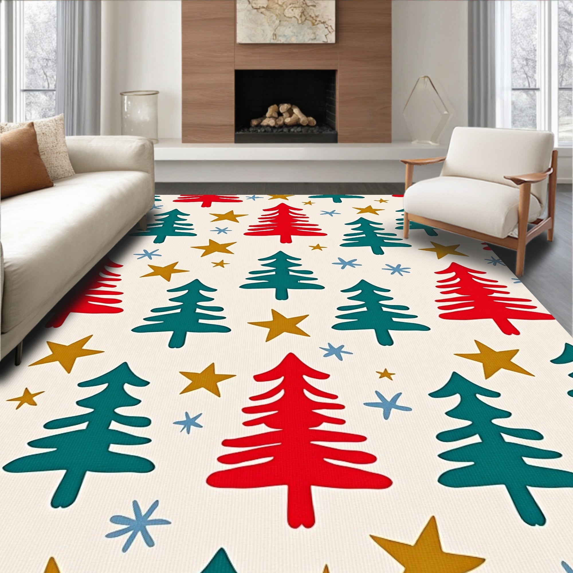 Crimson Teal Starfall Forest Scatter Rug