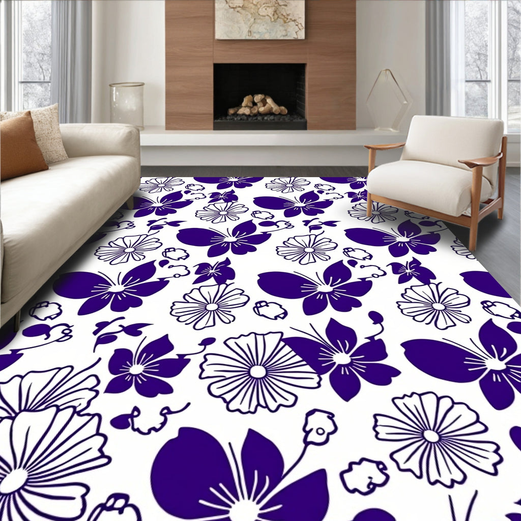 Deep Purple Butterfly Floral Garden Rug