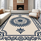 Navy Blue Radial Floral Medallion Rug