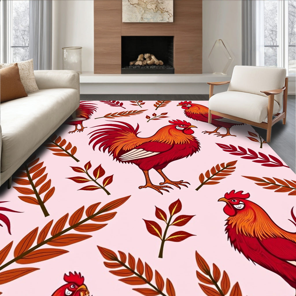 Rooster and Autumn Leaf Composition Rug