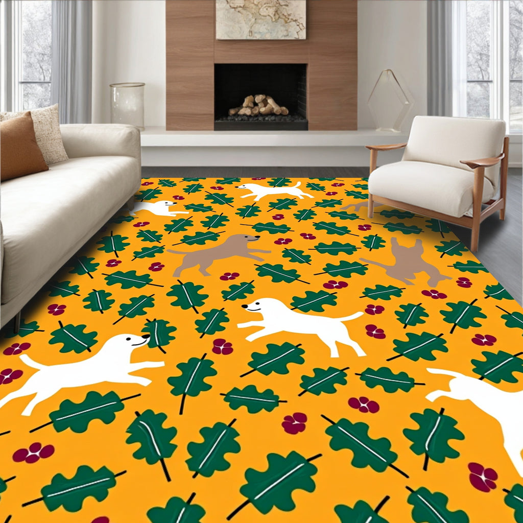 Playful Dogs Amber Leaf Cluster Rug