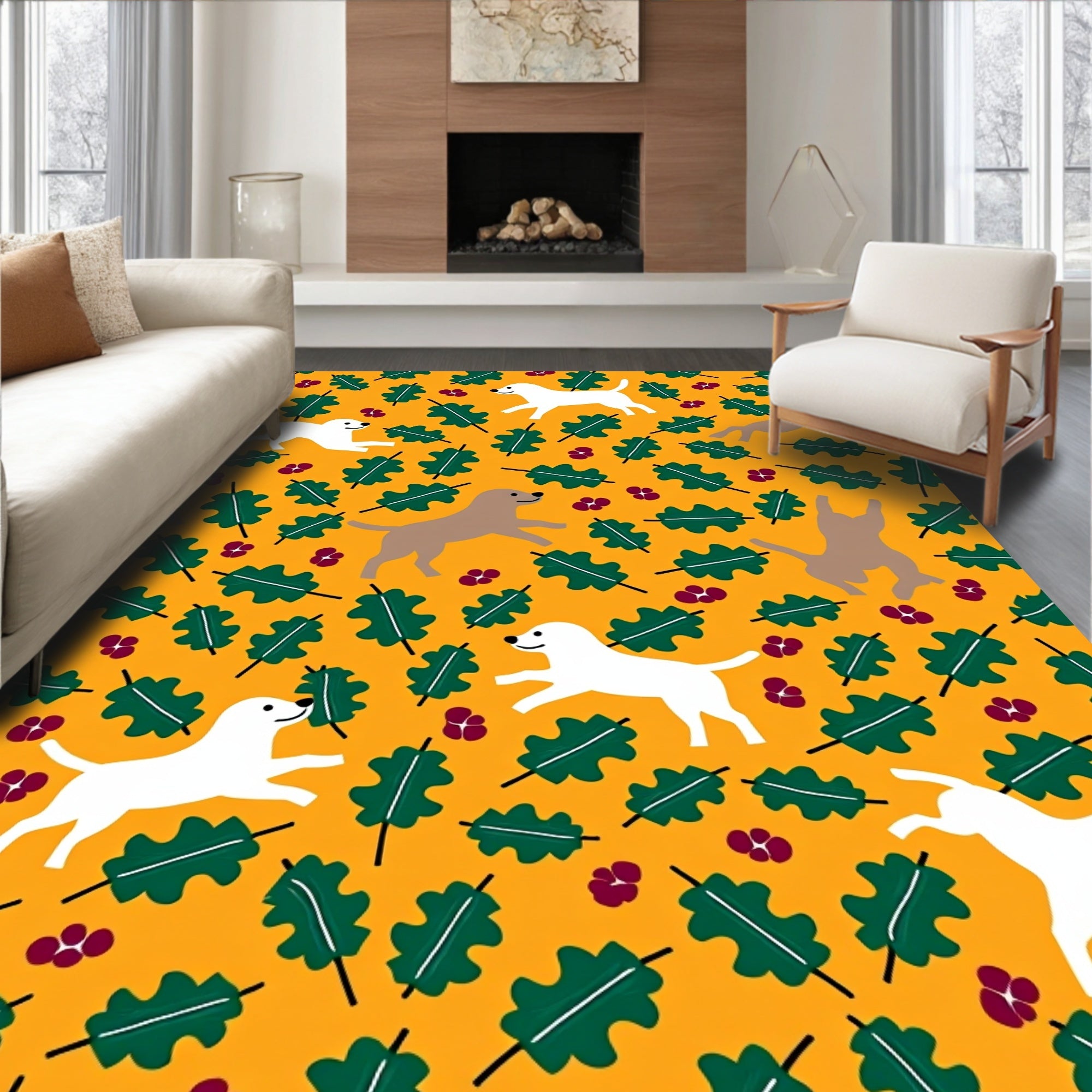 Playful Dogs Amber Leaf Cluster Rug