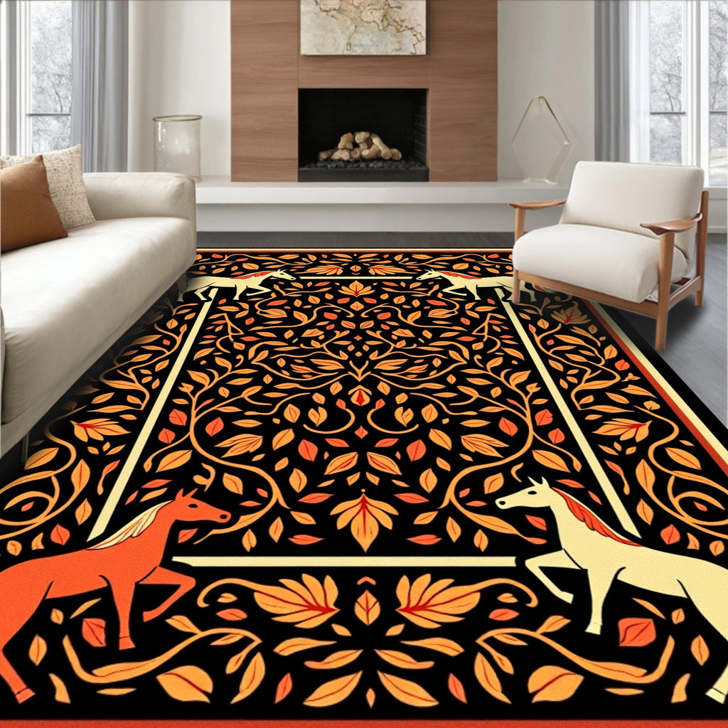 Rustic Orange and Cream Horse Swirl Rug