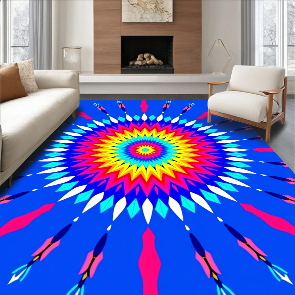 Vibrant Radial Sunburst Starburst Rug