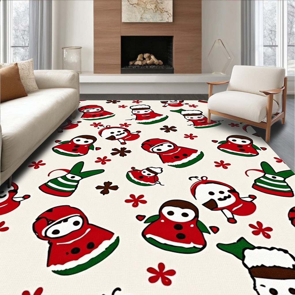 Playful Red Christmas Character Scatter Rug