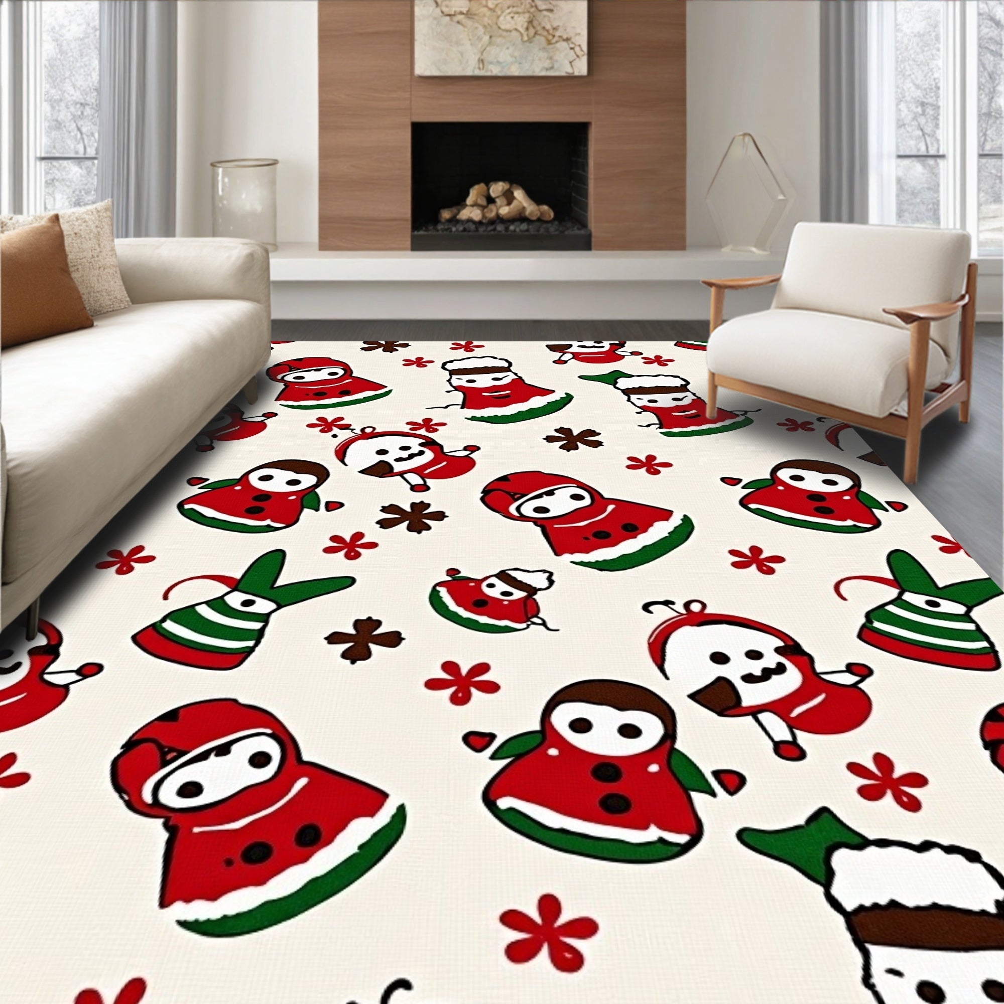 Playful Red Christmas Character Scatter Rug