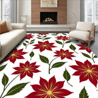 Deep Red Floral Botanical Garden Rug