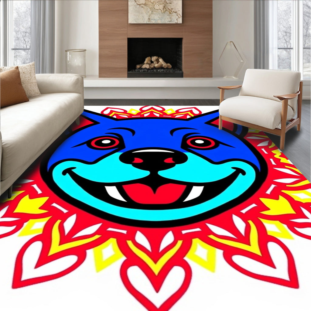Bold Blue Dog Mandala Radiant Design Rug