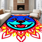 Bold Blue Dog Mandala Radiant Design Rug