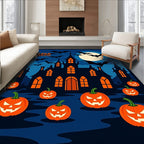 Spooky Castle Bats Pumpkin Full Moon Rug