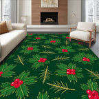 Festive Green Holly Berry Sprigs Rug