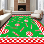 Red Candy Cane Swirl Checkered Border Rug