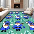 Whimsical Blue Gnome Christmas Trees Rug