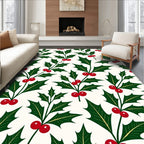 Traditional Green Holly Berry Branches Rug