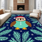 Festive Owl In Santa Hat And Snow Rug