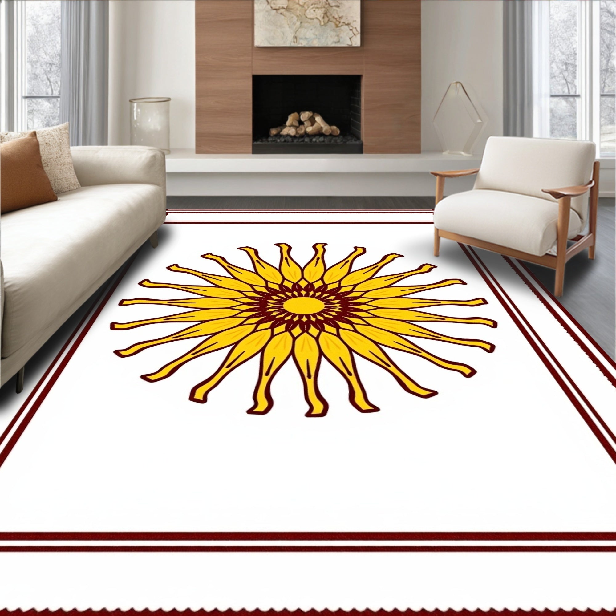 Radiant Yellow Sunburst Mandala Rug