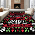 Festive Red Green Snowflake Border Rug