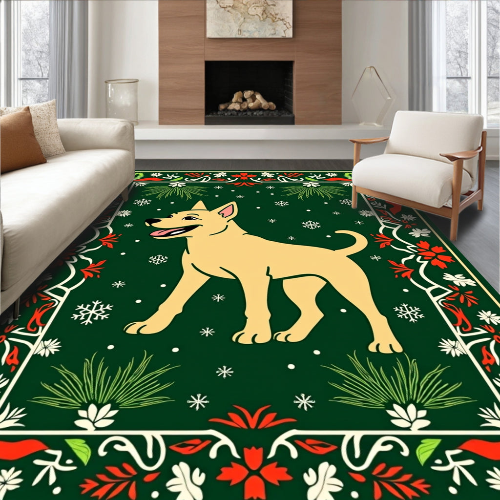 Joyful Golden Dog Festive Border Rug